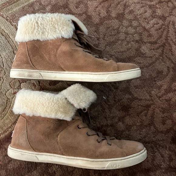 UGG CROFT HIGH TOP SNEAKER CHESTNUT BOOT BOOTIE SHEEPSKIN LEATHER SZ 12 - Picture 3 of 11